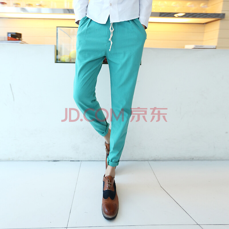 2014春季新款简约时尚<em>男款马裤</em> 蓝绿色 XXXL