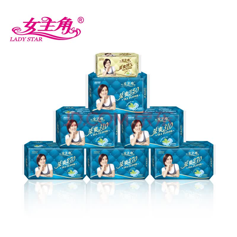 女主角卫生巾+茶爽棉柔表层日夜用7包