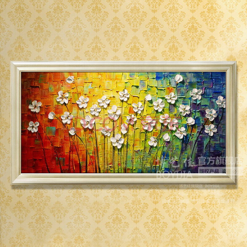 博艺佳【花儿向阳】家居装饰画纯手绘油 中式风景油画 高档有框画门厅