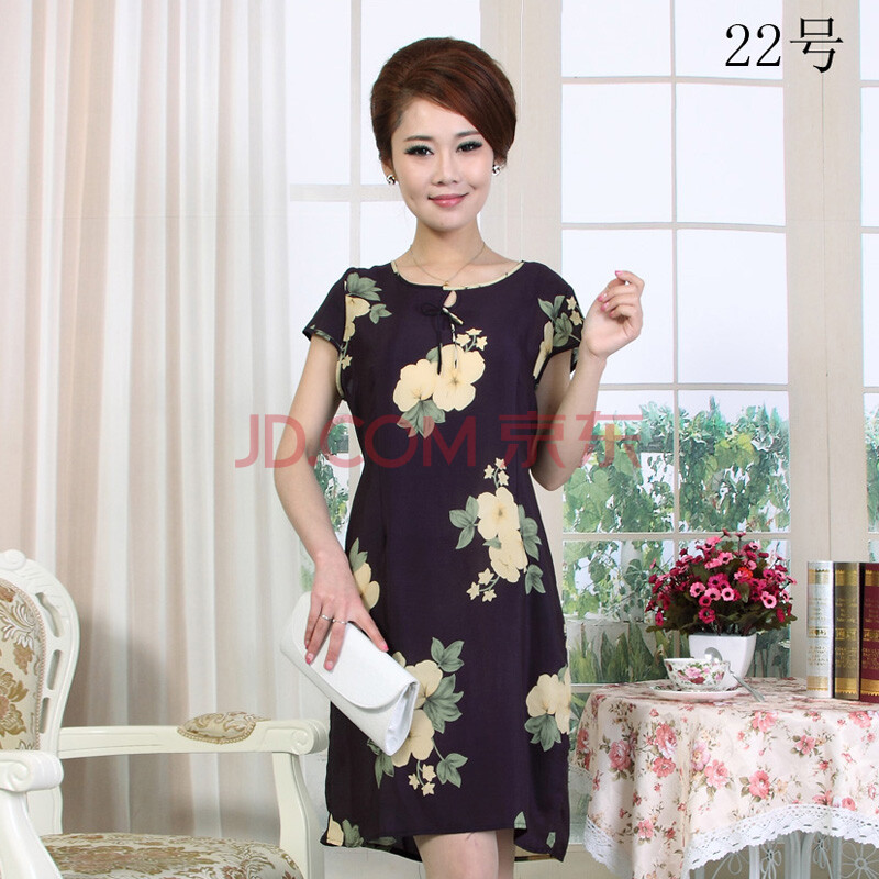 <em>女装裙装中年</em>女士连衣裙妈妈装时尚<em>气质</em>印花短
