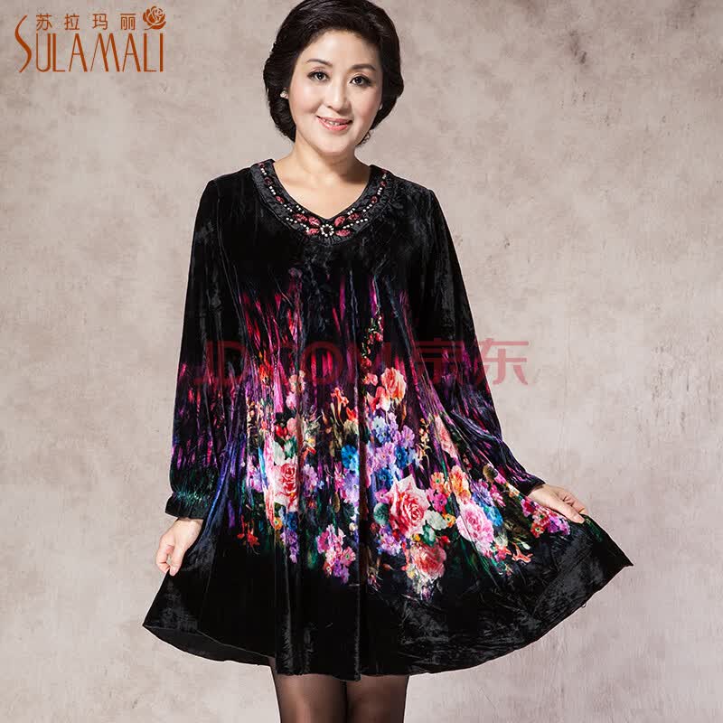 苏拉玛丽sulamali<em>中老年</em>桑蚕丝连衣裙 中年<em>女秋</em>