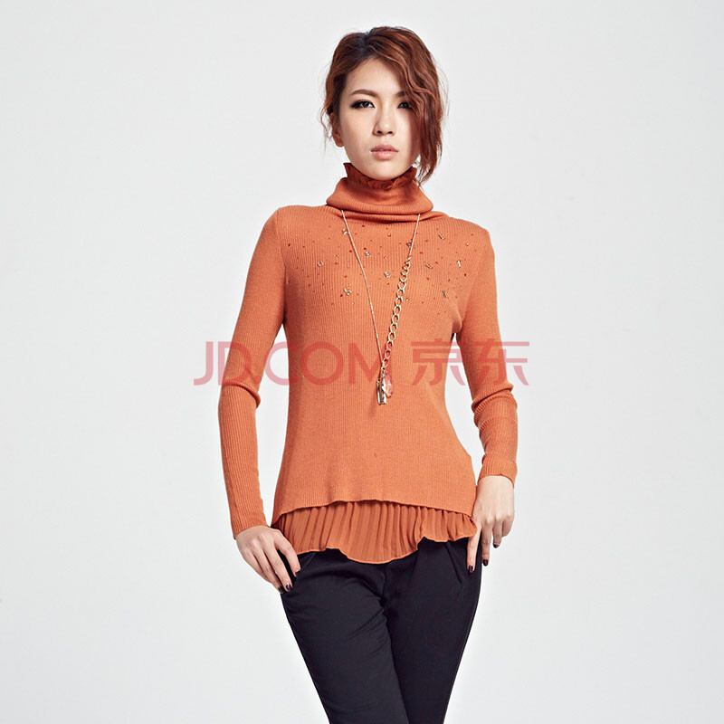 紫淑2013秋装新品雪纺拼接螺纹<em>紧身</em>高领<em>毛衣</em>