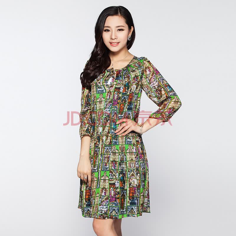 2014<em>夏季</em>高档欧美大牌中长款<em>女式</em>真丝<em>连衣裙</em>