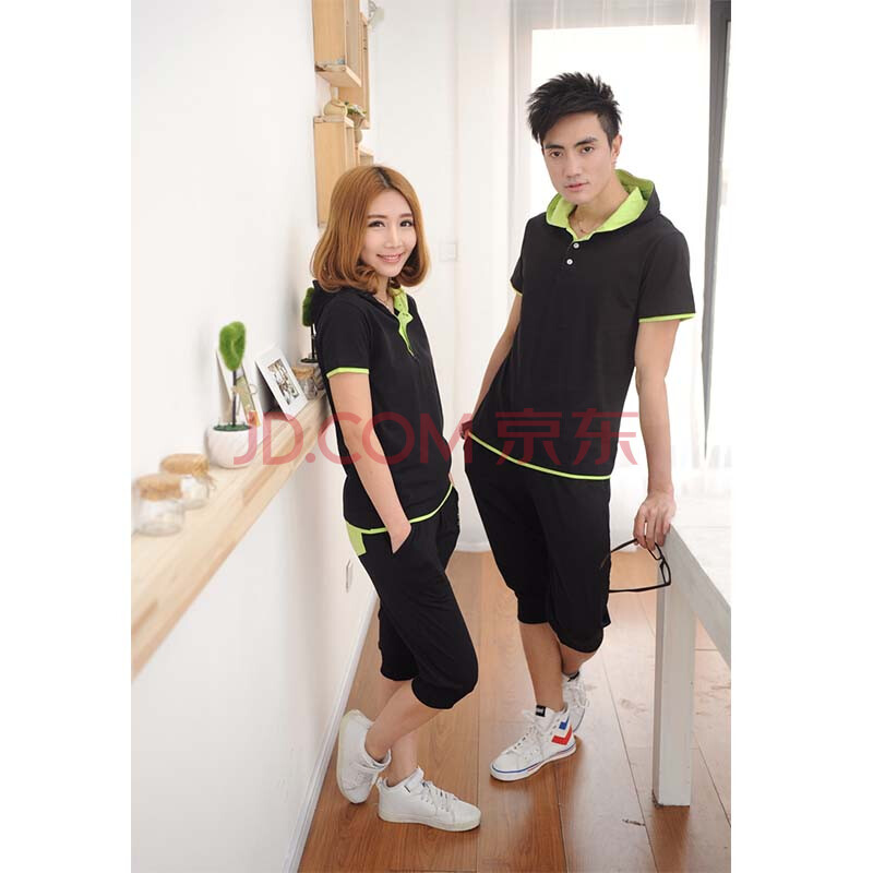 帽短袖T恤七分短裤子情侣套装棉 工作服班服H