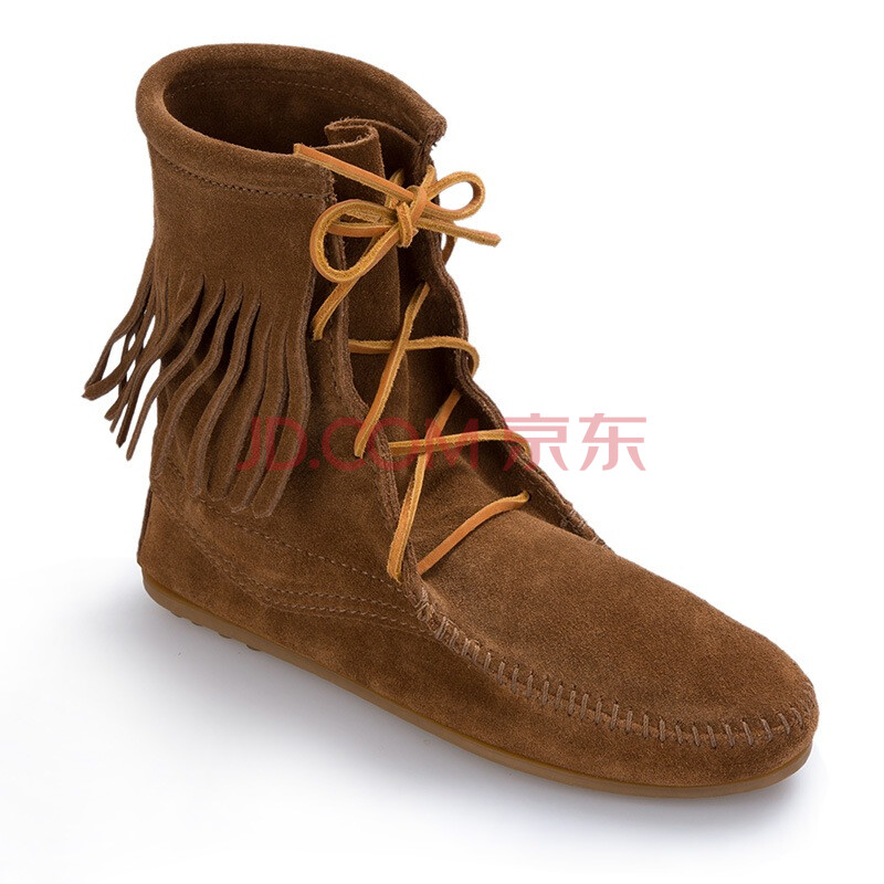 minnetonka 迷你唐卡 女士棕色流苏平底短靴 428 5/36 dx