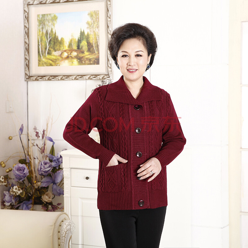 斯 2014春秋新款中老年针织羊毛外套<em>中年人</em>翻