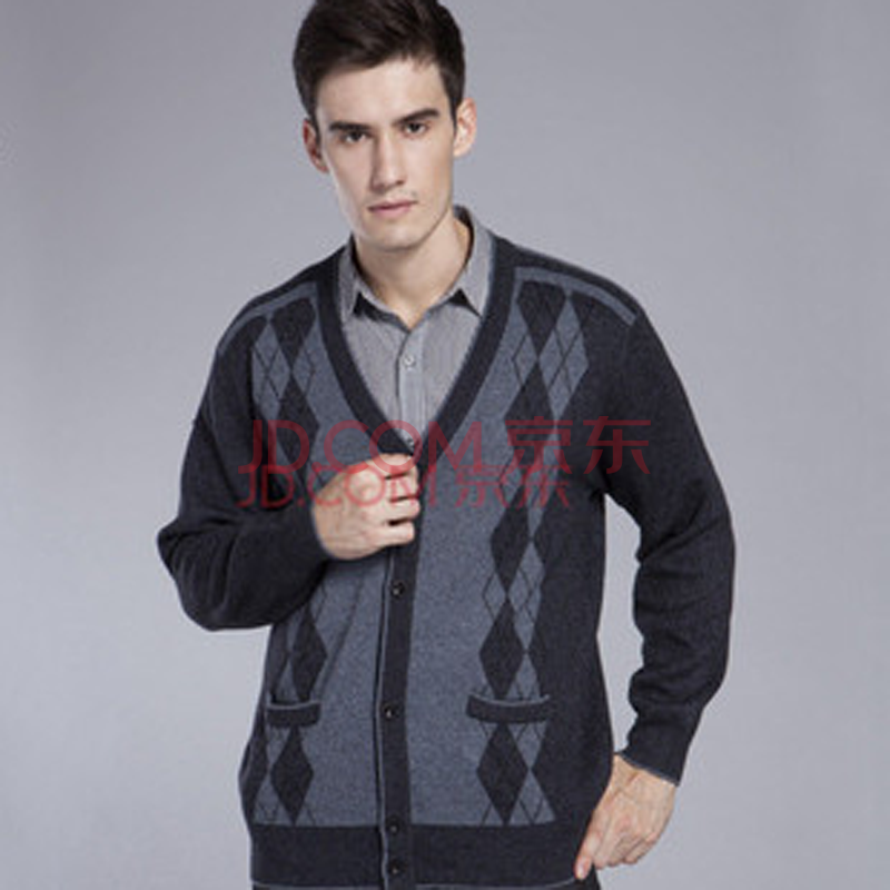 中老年男装羊毛衫<em>羊绒</em>衫中年<em>男士</em>V领纽扣<em>开衫</em>