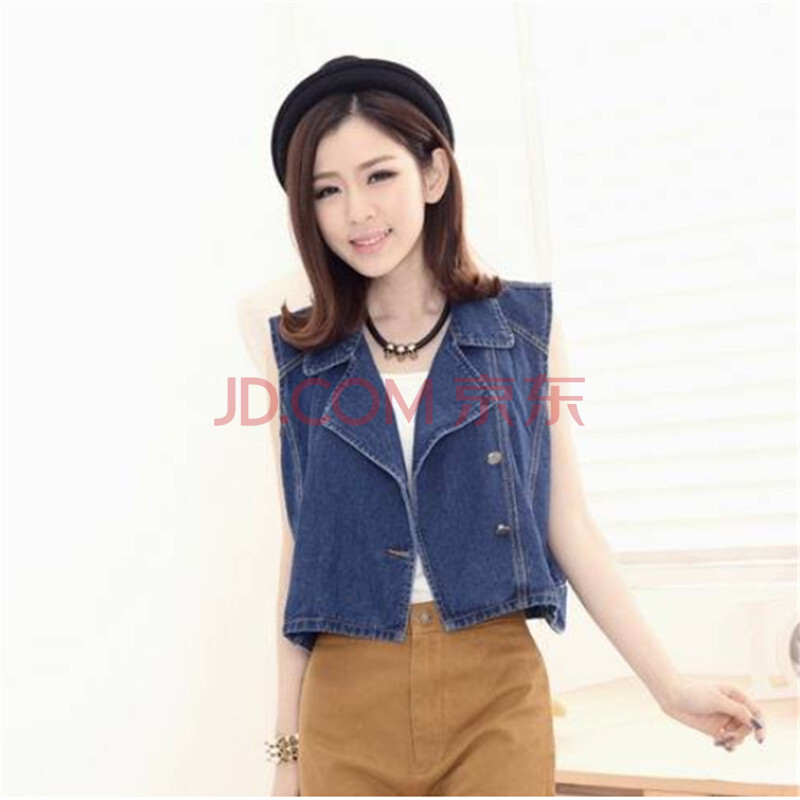 2014新款 <em>韩版宽松大码</em>短款牛仔<em>马甲</em>女时尚外