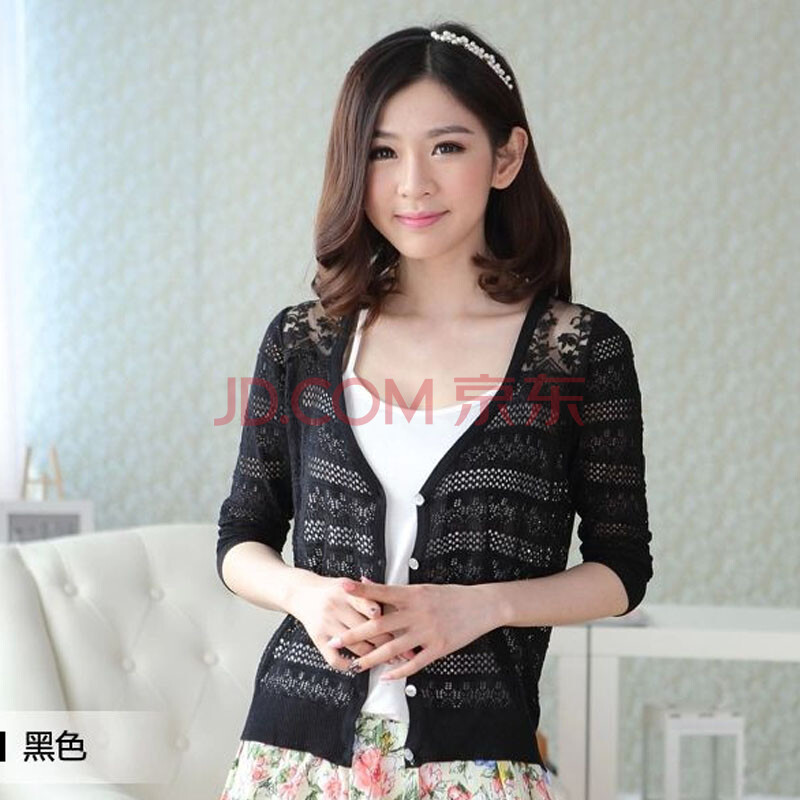 子懿 2014春夏新款蕾丝镂空<em>针织开衫女装</em>七分