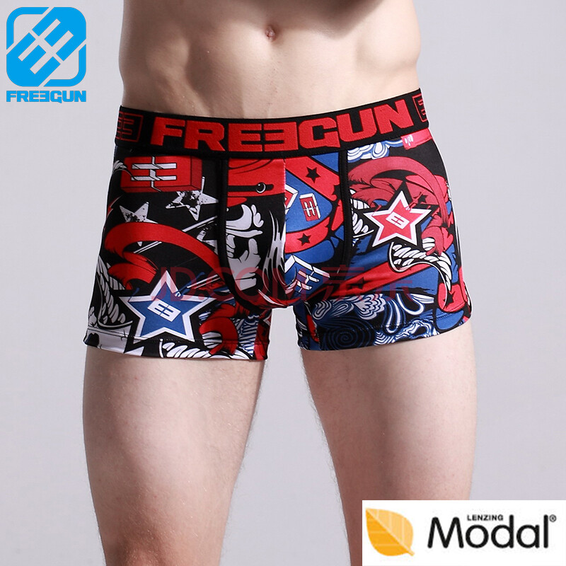 freegun 货到付款 莫代尔男士<em>内裤</em> <em>个性</em>印花摇滚