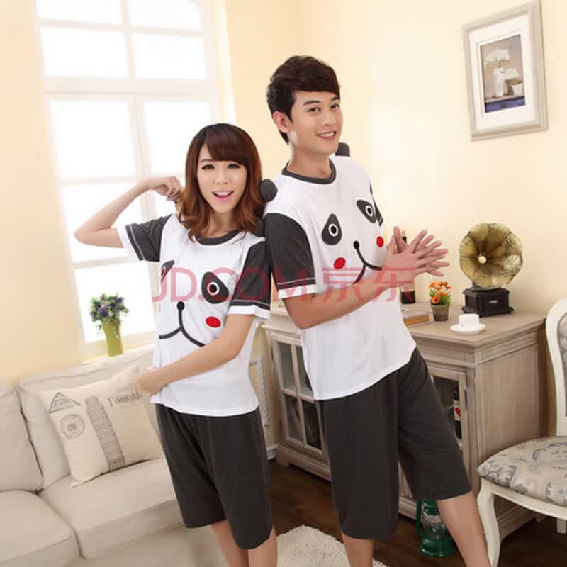 心仪 <em>纯棉睡衣</em>女夏可爱卡通熊猫<em>情侣款</em>短袖家