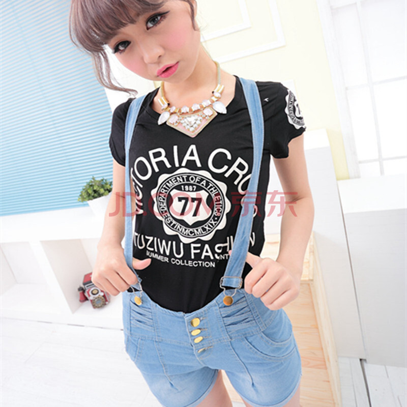 2014夏装韩版新款女装<em>牛仔短裤背带</em>裤休闲短