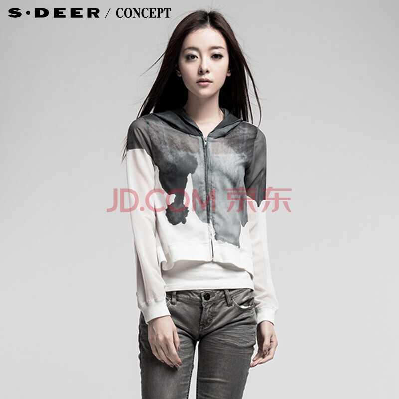 圣迪奥 sdeer 2014<em>春装女</em> 水墨透视个性摆外套