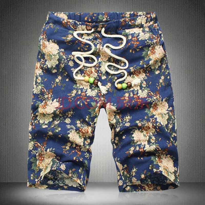 丹杰仕 夏季棉麻碎花<em>短裤</em> 薄款<em>男士加肥</em>加大码