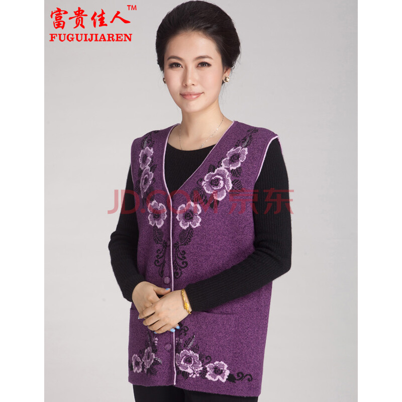羊绒<em>马甲</em> <em>中老年女士</em>新款<em>针织马甲</em> 老太太休闲