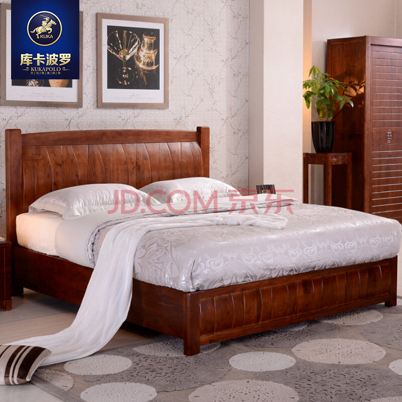 库卡波罗 100%实木家具床 新中式卧室实木床