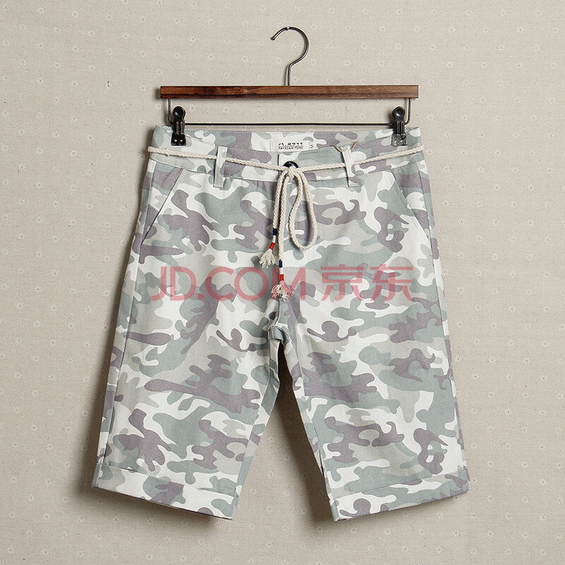 康纤KQ男装 <em>麻料</em>休闲<em>短裤</em> 男士迷彩潮牌五分裤