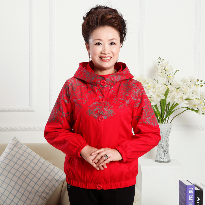 星款中老年女装时尚印花秋装中老年春秋装女外套老年人衣服 2064b xl