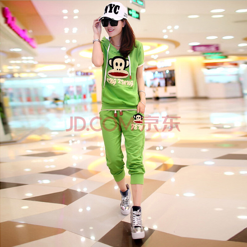 蓝莉卡夏季韩版<em>女生运动服</em>宽松学生短袖大嘴猴