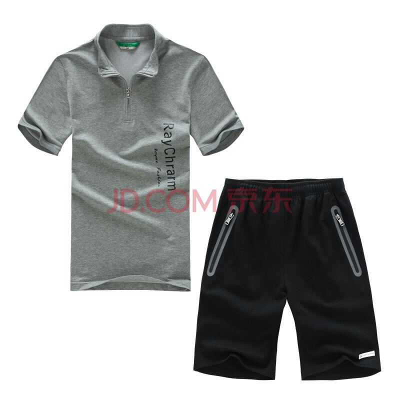 <em>运动套装男</em>夏季 薄款<em>短袖短裤运动套装</em>拉链口