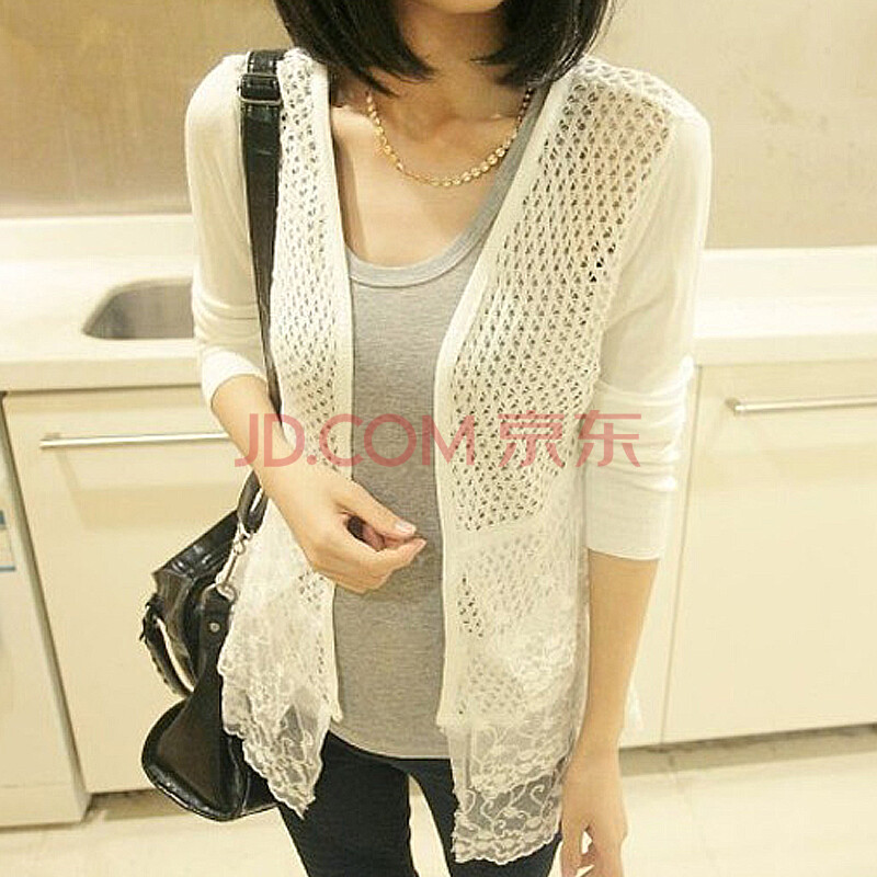 简迪卡 2014春季新款韩版<em>女装</em>镂空蕾丝<em>针织衫</em>