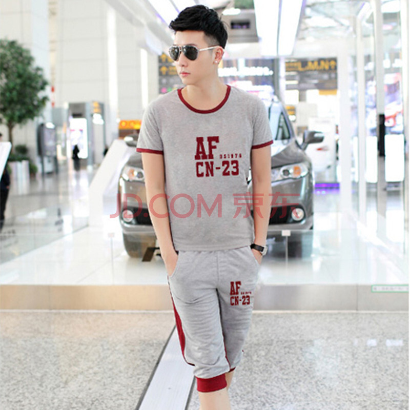 2014新款男短袖T恤运动套装<em>短男</em>超新 灰色 M