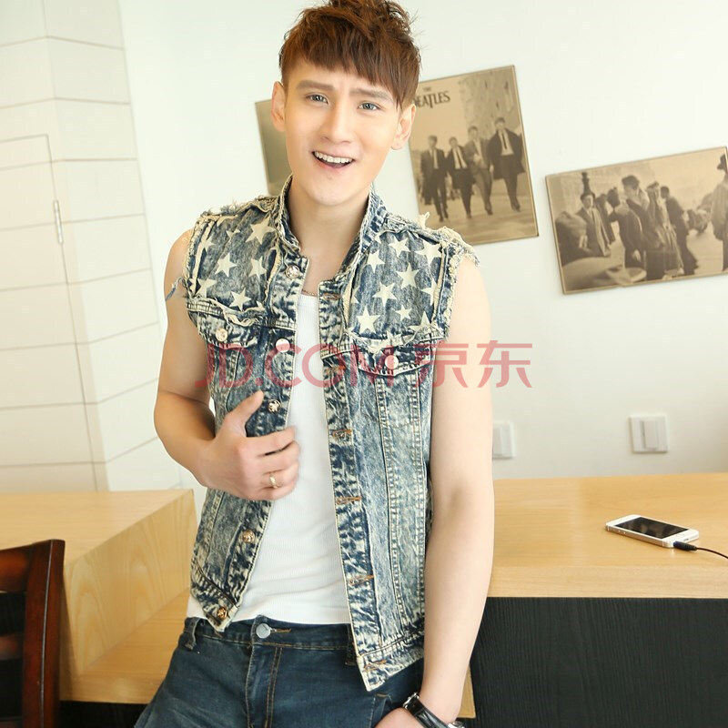 丹杰仕<em>服饰</em> 2014夏装新款 <em>男装</em>牛仔<em>马甲</em> 男 潮