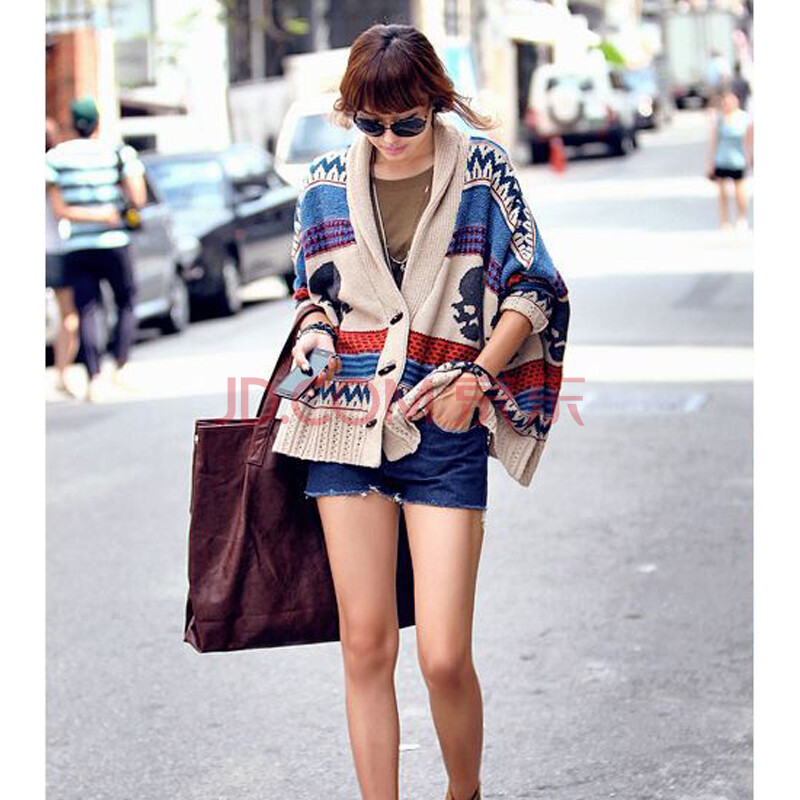 韩版复古欧美宽松骷髅头图案<em>开衫</em>披肩<em>斗篷</em>蝙蝠