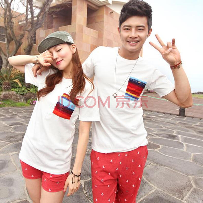 微微陈品 <em>新款</em>韩版<em>女装</em>沙滩<em>T恤短裤</em>情侣<em>套装</em> 