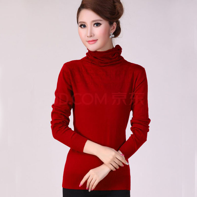 吉梅 新款女士堆<em>领羊绒</em>衫孔雀衫<em>女</em>套头打底衫