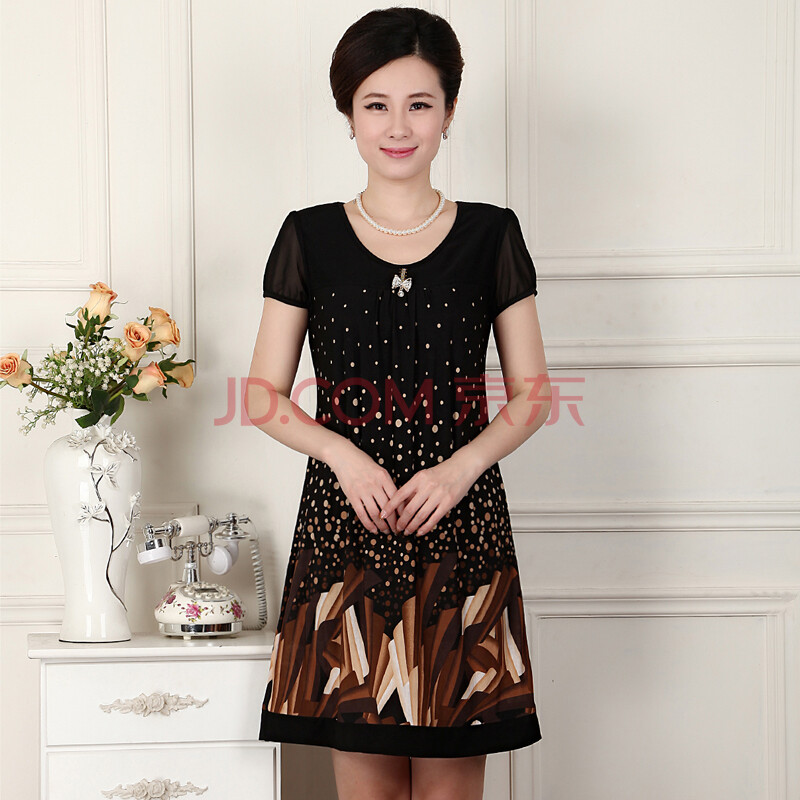 中老年<em>女装</em>夏装连衣裙<em>中年女装</em>短袖裙子妈妈装
