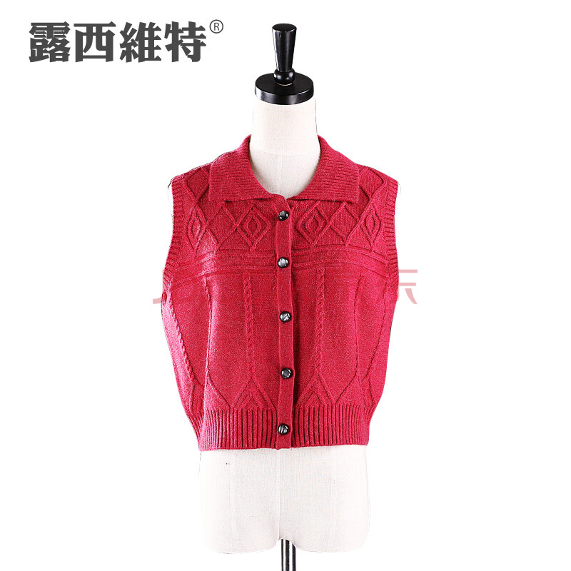露西维特<em>中老年女装</em>马甲<em>毛线</em>翻领短款时尚无袖