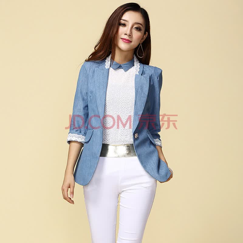 云上伊 2014<em>女装</em>新款<em>牛仔外套韩版</em>七分袖蕾丝