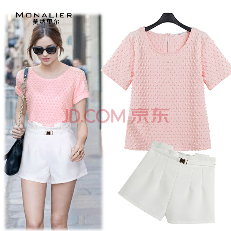 尔2014凹凸泡泡设计短袖T恤+高腰<em>阔腿短裤</em>套
