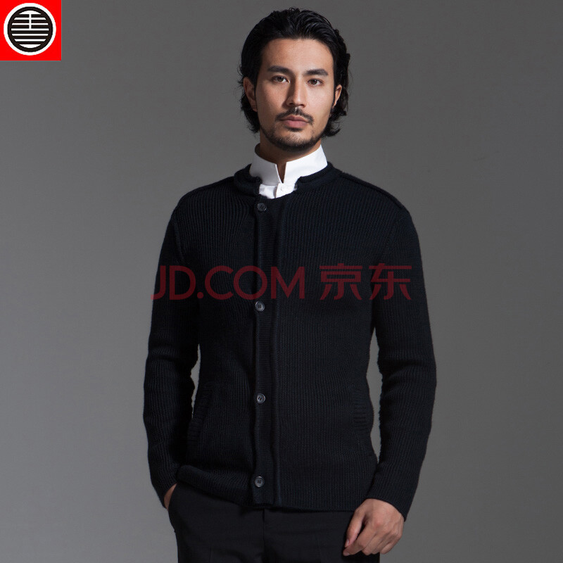 花笙记中国风汉服斜襟<em>扣开衫男士针织</em>衫V领中