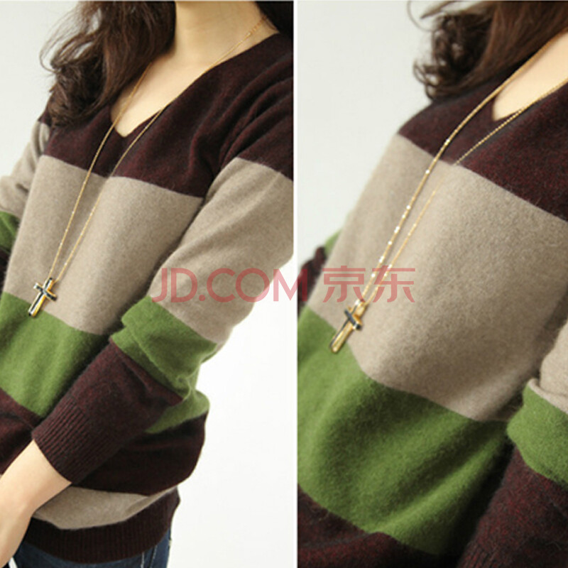 2014春秋 新品<em>欧洲站</em>女式中<em>长款</em>宽条纹<em>套头毛</em>