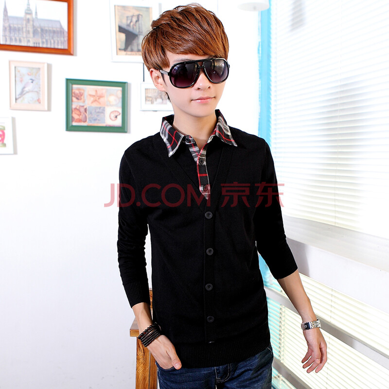<em>青少年</em>假2件<em>毛衣</em> 男士外套薄款线衫UZP韩版学