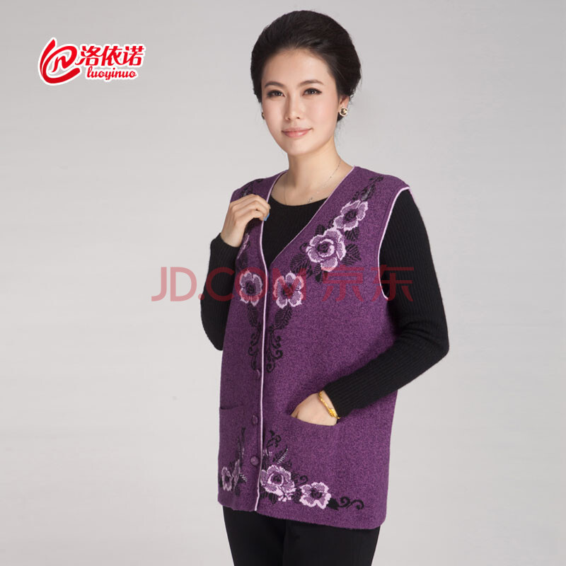 洛<em>依诺</em> 2014秋冬中老年妈妈装无袖羊绒衫 针织
