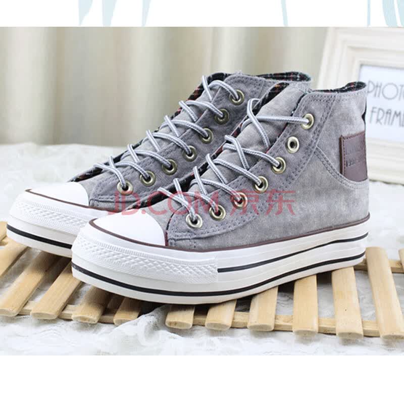 2014春季新款韩版<em>女鞋子</em>帆布 女款松糕鞋厚底