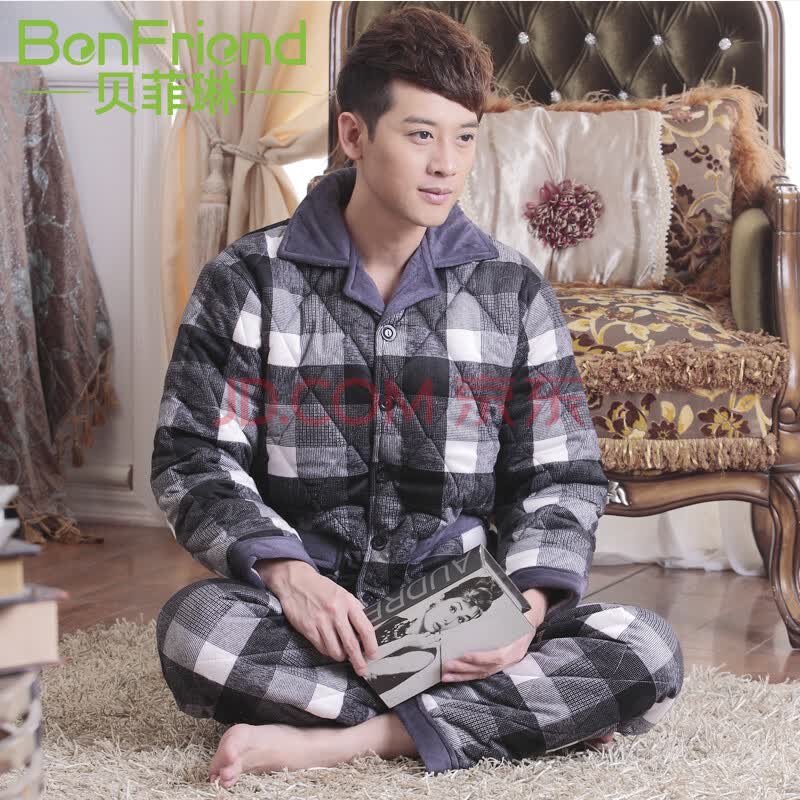 贝菲琳秋<em>冬季男士</em> 加厚珊瑚绒 夹棉<em>睡衣</em> 中<em>老年</em>