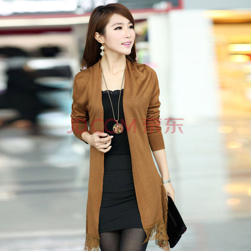 2013新款女装中<em>长款</em>不规则蕾丝<em>针织衫披肩开</em>