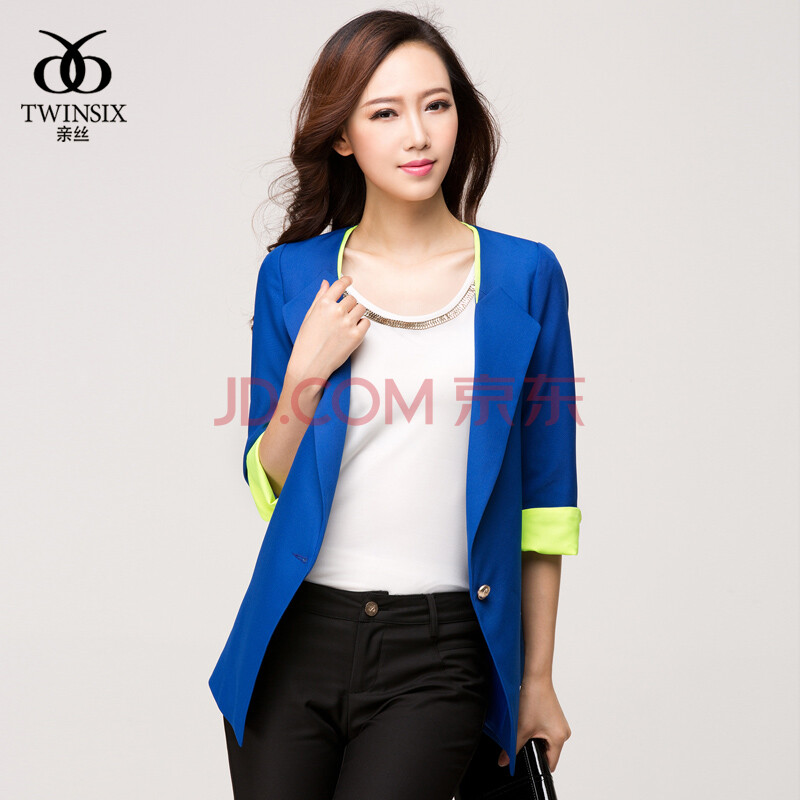 休闲小<em>西装</em>女2013新款<em>女装</em>韩范撞色西服宝蓝