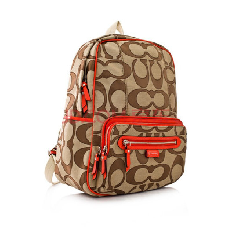 coach 蔻驰 女士字母布艺双肩包 中号 棕色 棕色图片