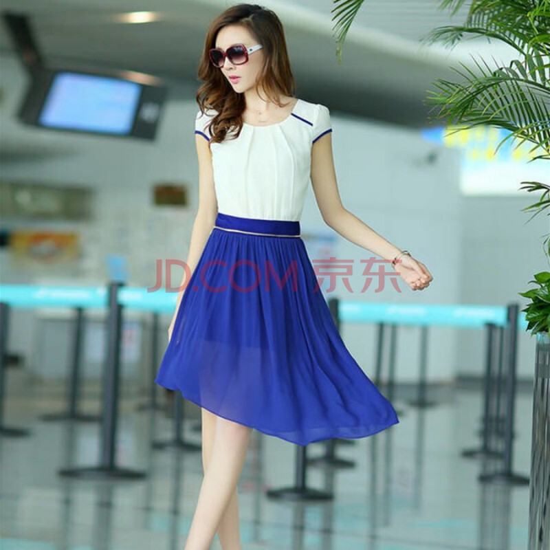 嘉沫 韩版<em>修身包臀裙子</em>2014撞色不规则雪纺连