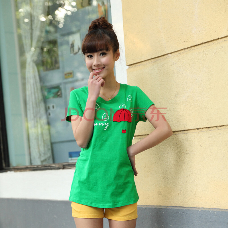 李夏 2014夏季新款<em>女装小雨伞</em>T恤短袖 6537-绿