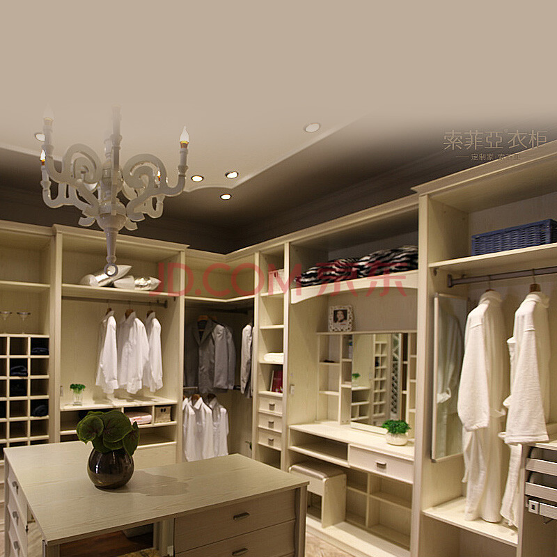 索菲亚 象牙白衣帽间 定制衣柜 白枫木 柜体\/平