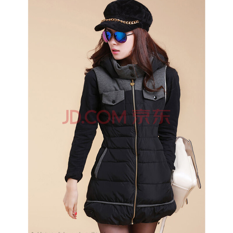 妹 2013冬装新款韩版时尚修身无袖带帽<em>加长</em>版