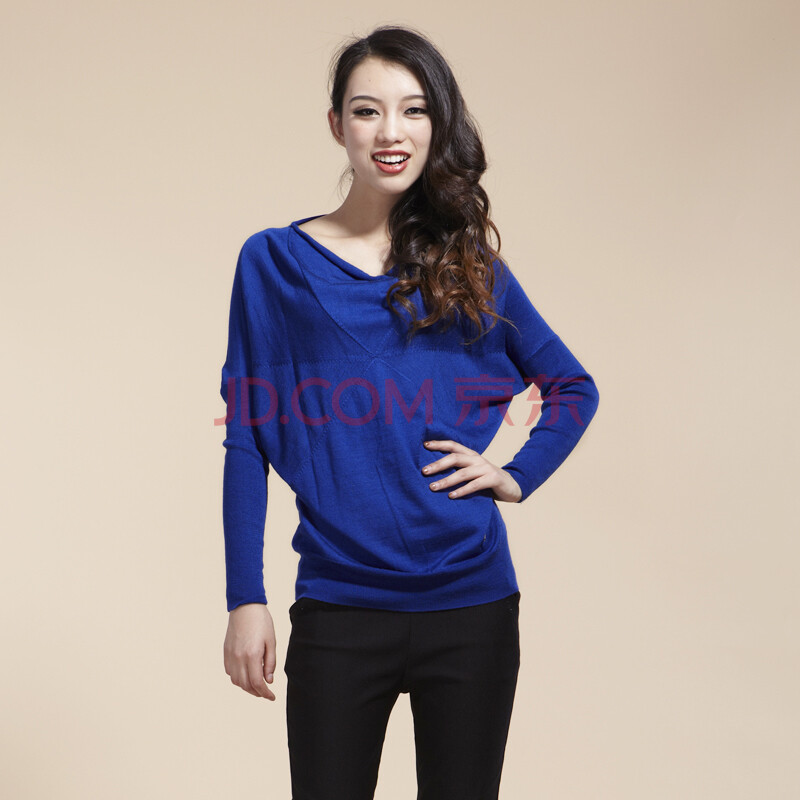 梦舒雅上装 2014春装 新款套头圆领女蝙蝠衫毛衫22581243 19蓝色 xxl