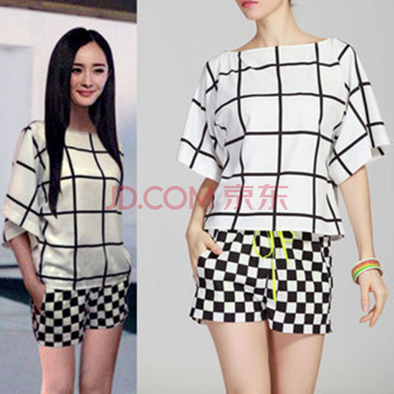 <em>黑白格短裤</em>女 <em>短裤</em>套装女2014新款