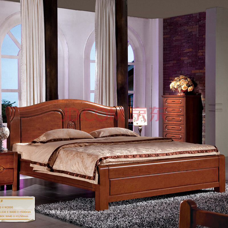全实木床 1.8米双人床 纯实木床简约现代新古典